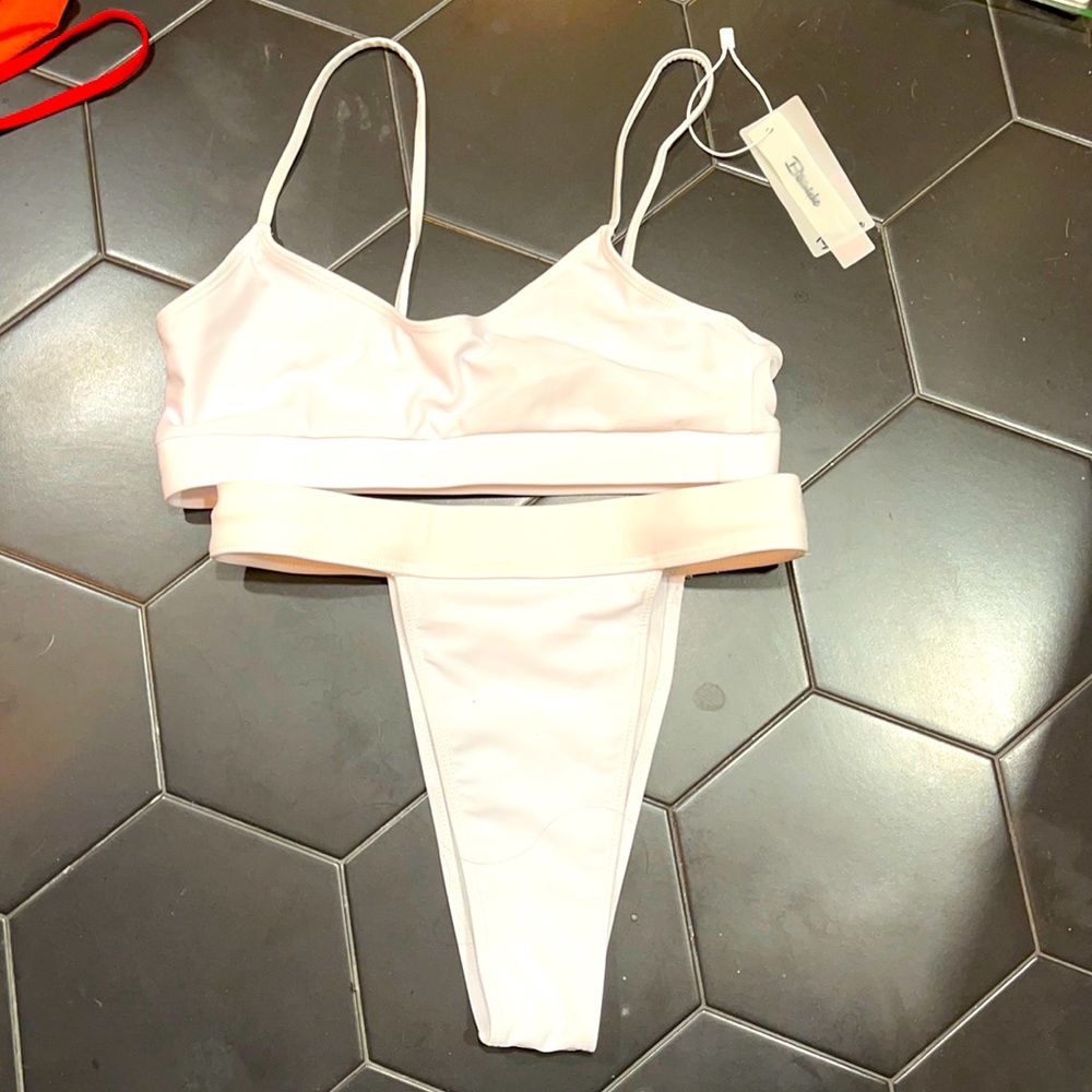 BIKINISHE white high waisted thong swim suit